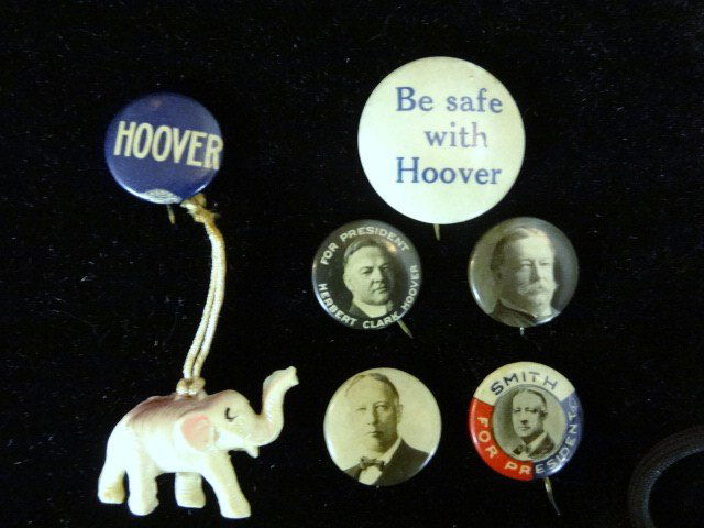 Six Political Buttons, Taft, Hoover, Al Smith: Six political buttons, 4 w/portrai14, 2 w/test