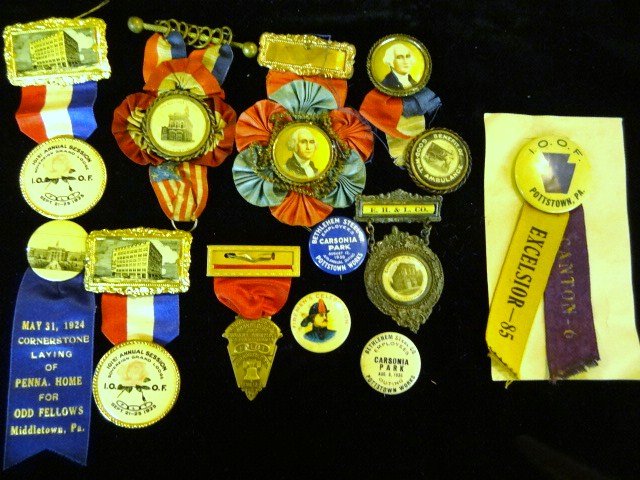 Patriotic Firehouse, Odd Fellows Button: Patriotic Goodwill Fireman Ambulance, Pottstown