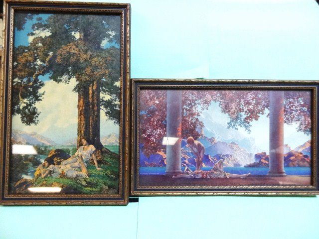 Pair of Maxfield Parrish Prints: Two Maxfield Parrish prints in original frames, DAYBREAK 6 ½ x 10 ¾, HILLTOP 10 ¾ x 6 ¾