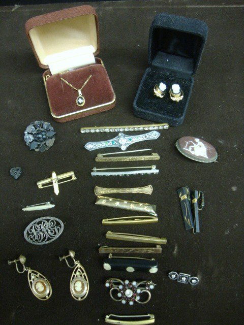 Vintage Bar PIns Gold Filled Jewelry: Cameo, Earrings and pin, Bar Pins, some gold filled, Mourning , etc.