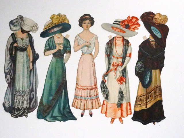 Raphael Tuck Maidens Fair Series of Dressing Dolls: Vintage paper doll by Raphael Tuck: Maiden Fair Series of Dressing Dolls, doll 12.5" H with four dresses and four hats.