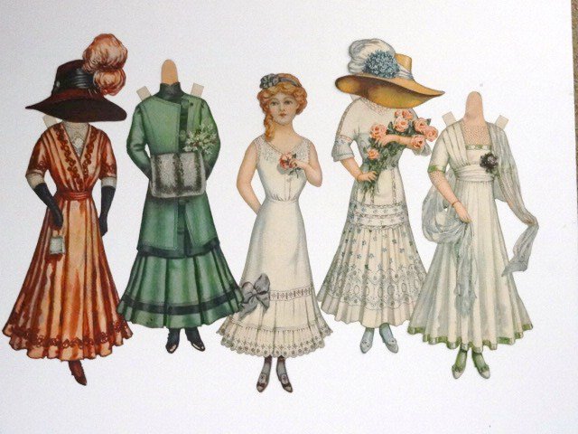 Raphael Tuck Maidens Fair Series of Dressing Dolls: Vintage paper doll, Raphael Tuck's Maiden Fair Series of Dressing Dolls, Fanny Fairleigh doll 12.5" H with four dresses and two 2 hats.