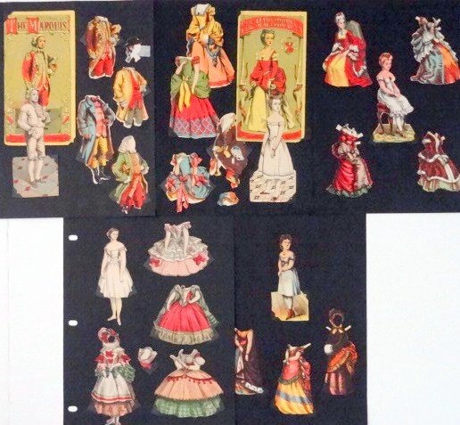 Five McLoughlin Royalty and Stars: Clara Louise Kellogg, 4 1/4", with three dresses, Nancy Fancy 5" with four dresses and one hat, Madame Pompadour 4 3/4", with four outfits, The Marchioness 5" with four dresses, one hat , original fol