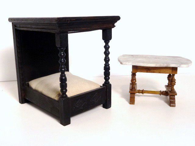 Schneegass Marble Top Table & Vintage Tester Bed: Schneegass Marble Top Table & Vintage Tester Bed, 6"