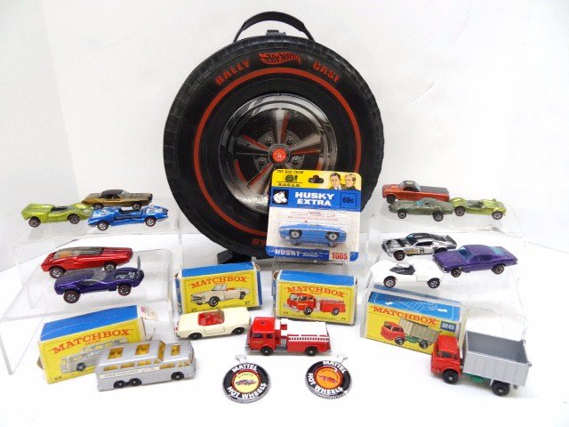 Mattel Rally Case w/Cars and Others: Rally case w/11 cars, including Whip Creamer, Mod Quad, & Toreno, 4 Matchboxes w/OB, Man from Uncle Missile Firing Car in pack