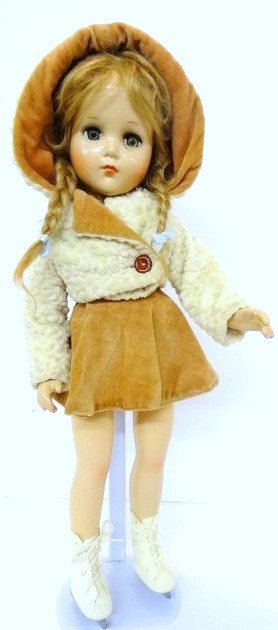 Effanbee Composition Skater: Effanbee composition skater 17 in., original dress, replaced skates