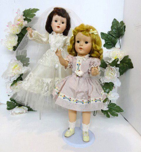 Two American Character Sweet Sue Dolls: Two American Character Sweet Sue hard plastic 14 in. dolls, original clothes, replaced veil