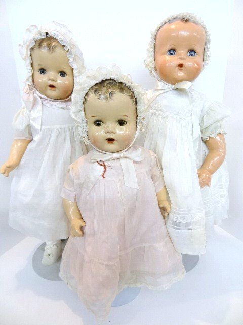 Ideal Doll plus Two Unmarked Dolls: Ideal composition 23 in. baby doll, plus 2 unmarked 20 in. & 22 in. baby dolls, all redressed