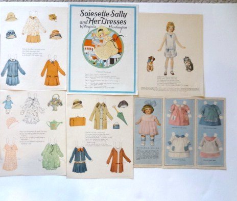Doll Related Paper Dolls: The Horsman doll, Miss Curly, Soiesette Sally, all uncut, 10 1/2 x 8 1/2 in. largest