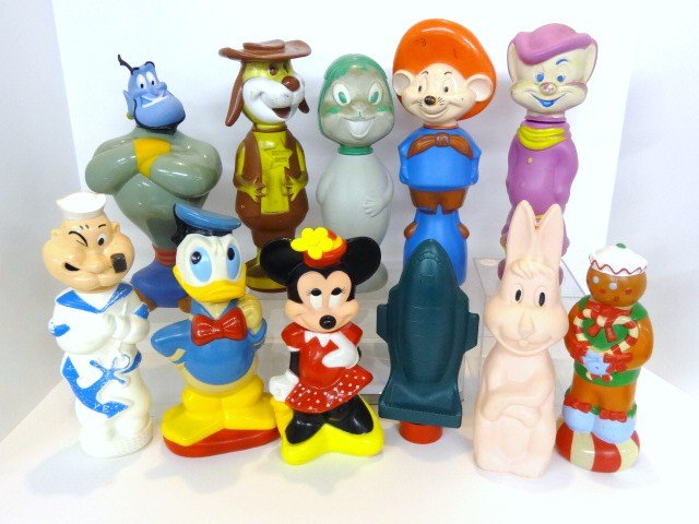 Soapy Character Collection: Ten Soapies, Dopey, Donald Duck, Speedy Gonzales, Minnie Mouse, Deputy Dawg, Rocky, Popeye, etc. 10 in. tallest
