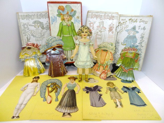 Paper Dolls, Dolly Dear, Tucks Envelope: Interesting lot of Tucks envelopes, Lory Lionel, Fairy Tale Series, Royal Regie (all as is), Spears Dolly Dear in OB, doll, 4 dresses, 4 hats, accessories, advertising dolls
