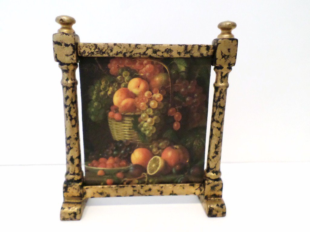 Renee' Isabelle Firescreen: A painted fire screen made from a Renee Isabelle kit. 2.75" H, 2.5" W.
