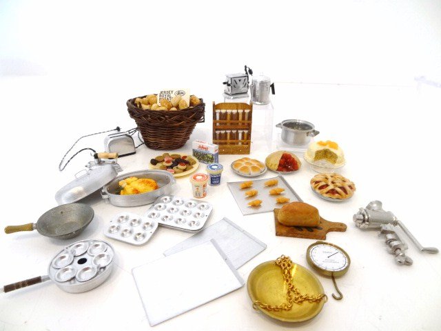 Cookware: Large assortment of metal cookware from different makers including the Brownahills, nice spice rack, basket of potatoes, hanging scale, etc.