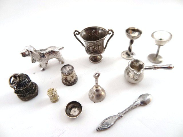 Miniature Silver: Sterling Julep cup Obadiah Fisher, wine cooler, sauce pan, bird cage, etc. 1/4" t