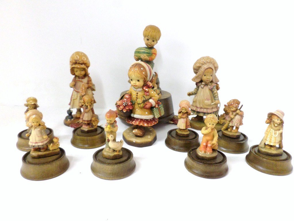 Anri Sarah Kay Collection: Anri Sarah Kay Collection , twelve Figures, Waiting for Mother, Watchful, etc. 2 to 6" some with domes, 1984