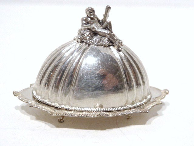 Peter Acquisto Miniature Sterling: Limited Edition turkey platter w/domed cover, circa 1734, original by Thomas Farren, London, engraved made for Claudia Adams, #2 of 300, 1.5" H