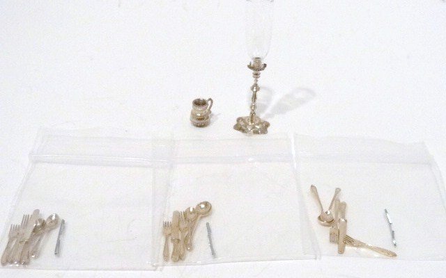 Peter Acquisto Miniature Sterling: Cup circa 1690-1700, original by John Coney, example in Boston Museum of Fine Arts #109, hurricane lamp circa 1751, original by John Café, chimney by Francis Whittemore, candle by Jennifer Bennett, f