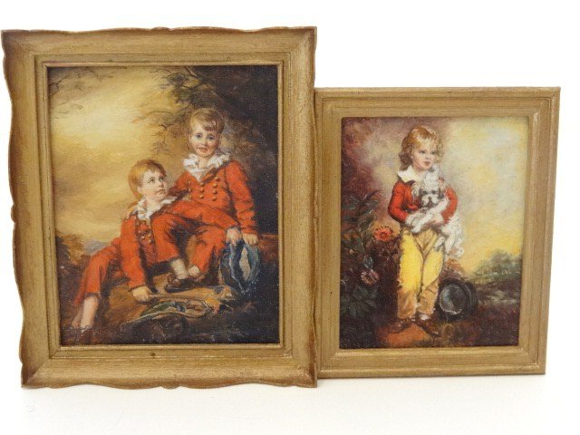 Marjorie Adams Little Boys: Master Simpson 2" X 1.5" inscribed #1 and The Binning Children 2.5" X 2", marked #2. Both in oils with gilt frames.