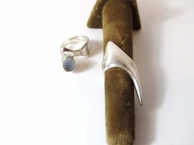 2 Sterling George Jensen Rings: 2 Sterling Rings by George Jensen One marked Torun as well 23 grams ring eith stone size 6 1/2 -7 other size 6 1/2
