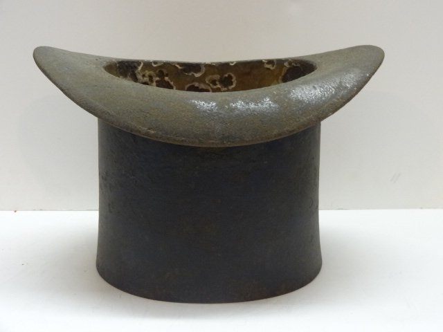 Cast Iron Top Hat Shaped Cuspidor: Late 19th century life sized cast iron top hat spittoon, original paint 7 x 10 1/2 in. (w), very heavy & well made