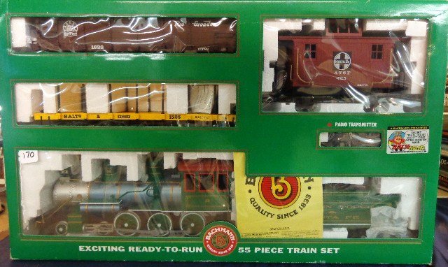 G Gauge Bachmann Remote Control Set: Bachmann G gauge Big Haulers complete freight set, engine, tender, flat car, box car, and caboose, track & transformer in original box