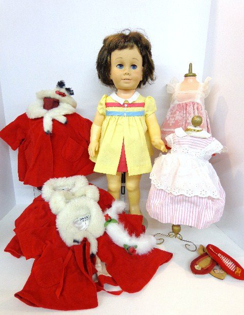 Mattel Chatty Cathy: Mattel Chatty Cathy 19 in. w/extra clothes as shown, original tagged dress, original shoes, does not talk