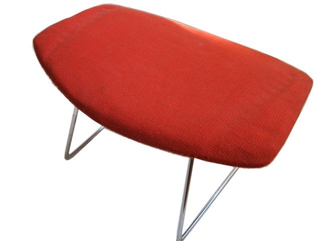 Early Harry Bertoria Knoll Ottoman: Chrome ottoman designed by Harry Bertoia for Knoll Associates late 1940's to early 1950's, original paper label on cover, 320 Park Ave, New York, NY