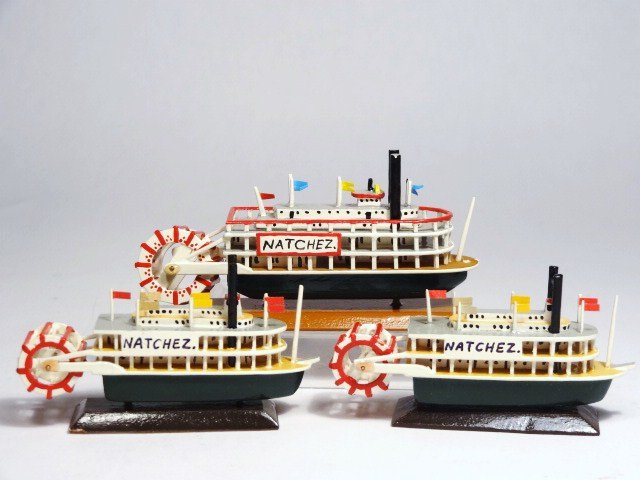 Robert Street Paddleboats: Three Mississippi river boats by Robert Street, the largest 1.5" H, 3" L.