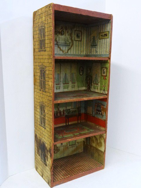 Dunham's Coconut House: Classic antique wooden crate house with chromo-lithographed interior wall and floor papers, stenciled exterior. Interior papers 95% intact, typical staining and rippling, no major cracks (for once!). 