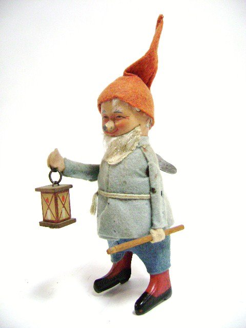 Schuco Dancing Dwarf: Rare Schuco dancing dwarf, 7"H to top of hat, dances and raises lantern