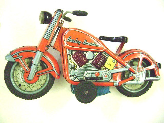 Nomura Harley Davidson Tin Motorcycle: T.N. Nomura Japan tin litho friction Harley Davidson Motorcycle 1958, 9" L,