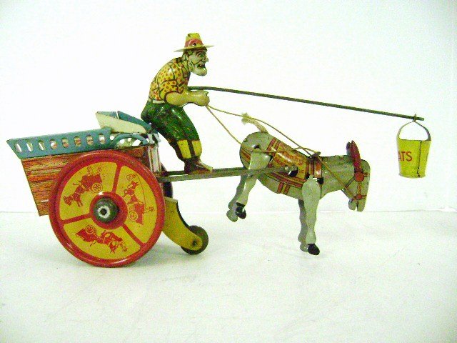 Strauss Banking Mule Tin Wind-Up: Ferdinand Strauss NY tin litho wind-up with crazy bucking action, patented 1925, 10" L