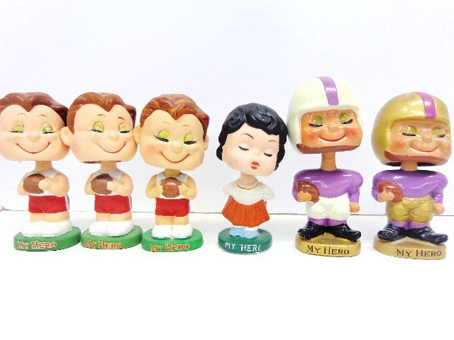 ": My Hero" Bobble Lot: Six vintage bobble heads, all marked Japan and lettered " My Hero " on base