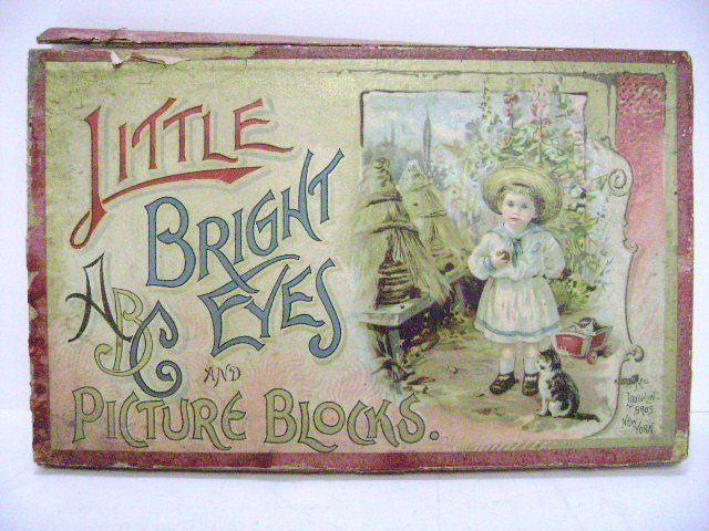 Early McLoughlin Bros. Boxed Set of Blocks: Great set of early Mcloughlin NY Little Bright Eyes ABC & Picture Blocks in OB, box measures 12.75" x 8.25"