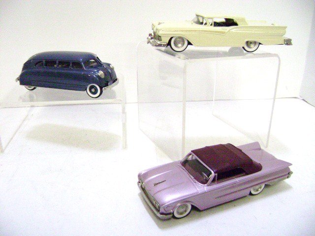 Three Brooklin 1/43 Scale Cars NIB: Three early Brooklin 1/43 scale models NIB, #37 - 1960 Ford Sunliner, #35 - 1957 Ford Fairlane Skyliner and #78 - 1936 Stout Scarab limited edition