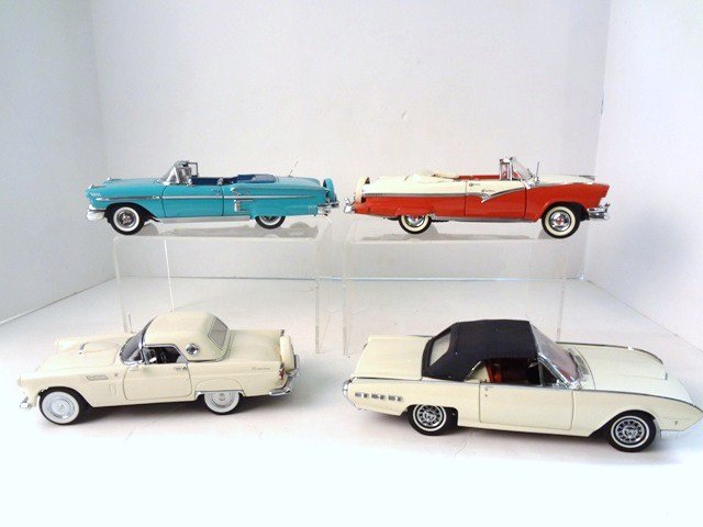 Danbury Mint Convertible Lot: 1:24 Scale Danbury Mint: 1956 Thunderbird, 1956 Ford Fairlane, 1958 Chevrolet Impala & 1962 Ford Thunderbird Sports Roadster (No Boxes)