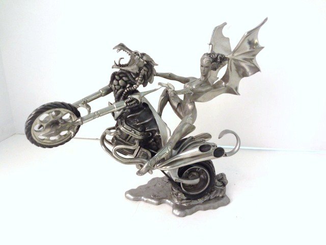 Franklin Mint Pewter Sculpture "Passion Burns": Franklin Mint Julie Bell Pewter Sculpture Temptress "Passion Burns" (No Box)