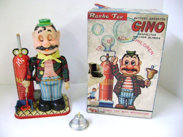 Rosko Gino Balloon Blower BO: Rosko Toy Tomiyama Japan, Gino Neapolitan Balloon Blower BO, 10.5" H