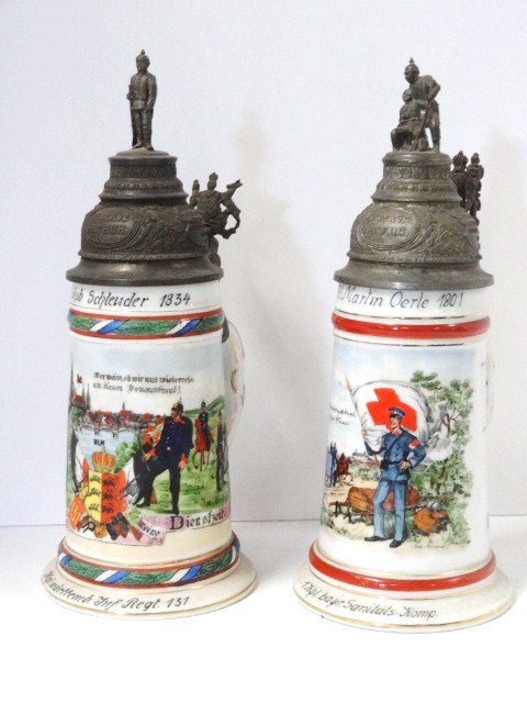 Pair German Regimental Steins