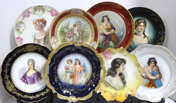 Ladies Portrait Plate Collection: Collection of Lady Portrait plates Bavarian, Royal Vienna, Meissen, German, beautiful depictions of Victorian Ladies