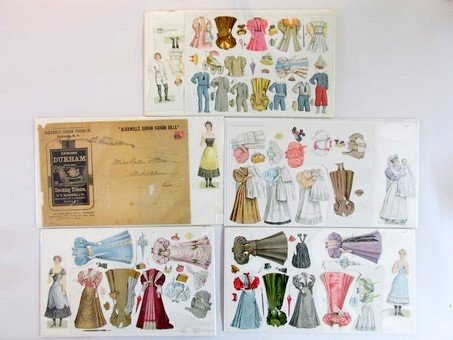 Blackwell's Durham Fashion Dolls: W.T. Blackwell & Co. Durham N.C. advertising doll set for Genuine Durham Smoking Tobacco, includes original envelope 6" by 12.5", four sheets are partially cut and appear complete, nurse measures 6" H