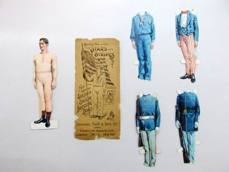 R. Tuck Under the Stars & Stripes: Raphael Tuck Under The Stars & Stripes New Set OF Soldier And Sailor Dressing Dolls, 7.5" H doll with four costumes and original envelope