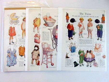 Early Magazine Paper Dolls: Large grouping of paper doll sheets from magazines circa 1905 to 1925, includes 9 sheets of The Lettie Lane Paper Family from The Ladies Home Journal, four sheets of Patten Beard Present Peter Pan's M
