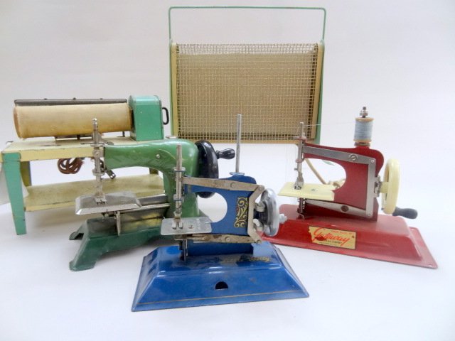 Group of Children Sewing Toys: Nice collection of early sewing toys, 3 sewing machines, Gateway, Little Betty & Hoge, electric drying rack & electric ironing machines
