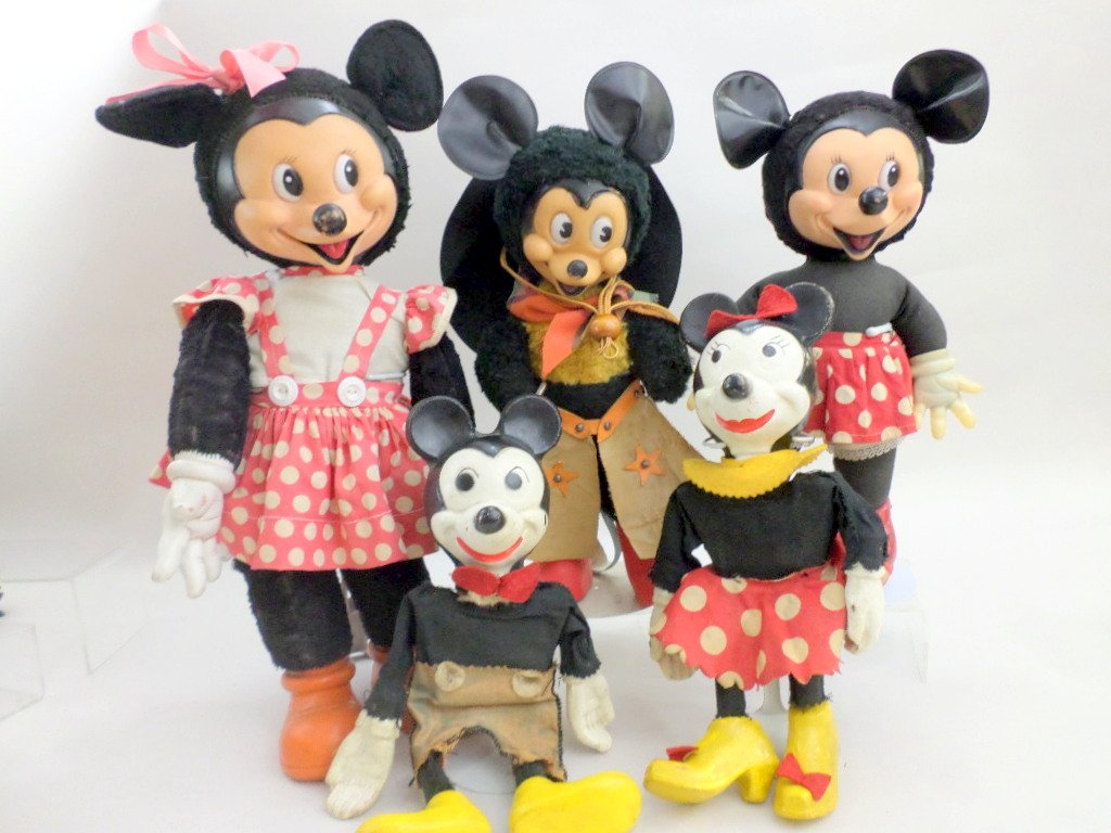 Minnie and Mickey Mouse Puppets, Dolls: Minnie & Mickey Mouse puppets, Gund stuffed dolls, and Mickey Mouse cowboy, 18in. Tallest