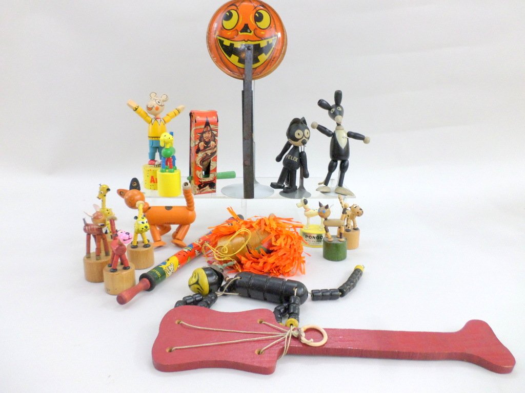 Halloween Noisemakers, Push Toys: Halloween noisemakers, push toys, Fisher-Price Pop-up Kritter, Schoenhut Felix the Cat, etc., 5in. Tallest