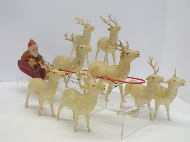 Vintage Celluloid Santa and Reindeer (1 of 2)