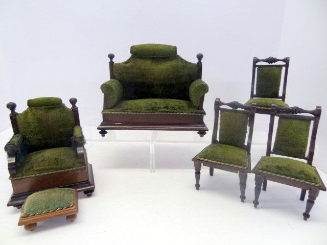 Antique German Upholstered Dollhouse Parlor Furniture (1 of 3)