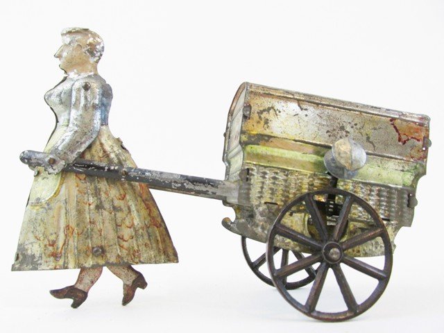 French Woman Pulling Cart Tin Toy (1 of 4)