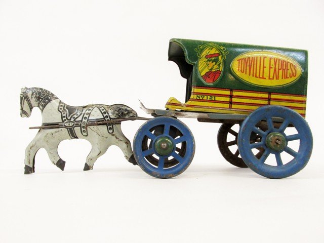Toyville Express Horse Drawn Wagon: Nonpareil litho tin horse drawn wagon 9.5" L